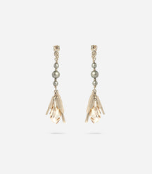Boucles d'oreilles perles et cristal de roche dorées
