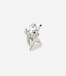 Bague argentée avec un cristal de roche en verre incrusté